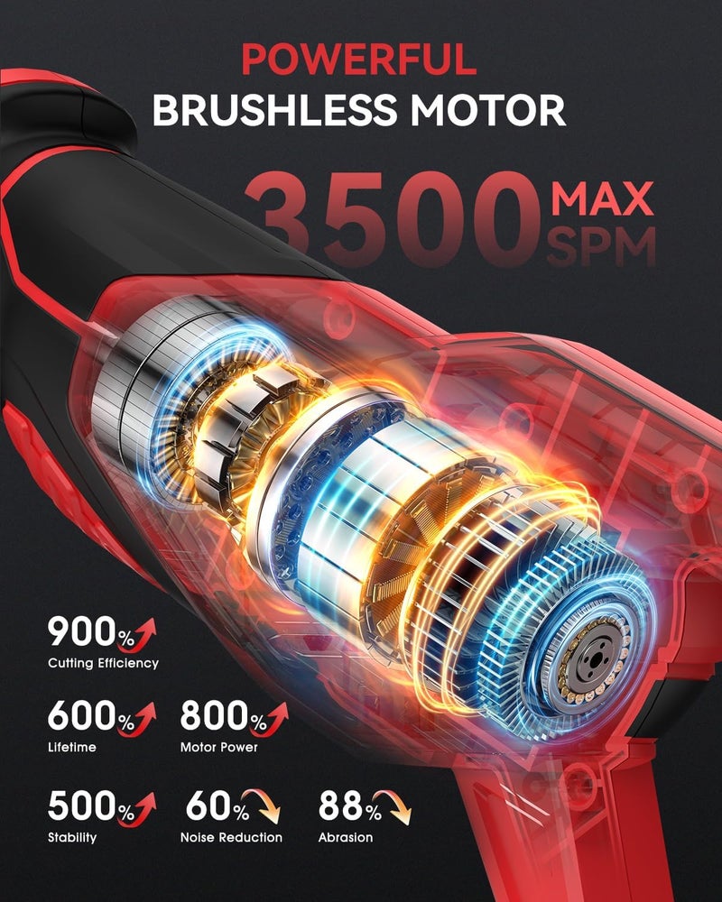 SOARFLY Cordless Reciprocating Saw 21V Brushless Motor with 2x4.0Ah Batteries, 3500 SPM High-Speed Cutting, 8 Premium Blades for Wood, Metal, PVC Pipe, Lightweight & Professional Power Tool - Image 4